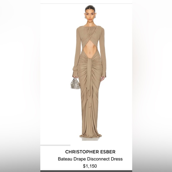 Christopher Esber Bateau Dress Elegant Tan Long Sleeve - Picture 1 of 2